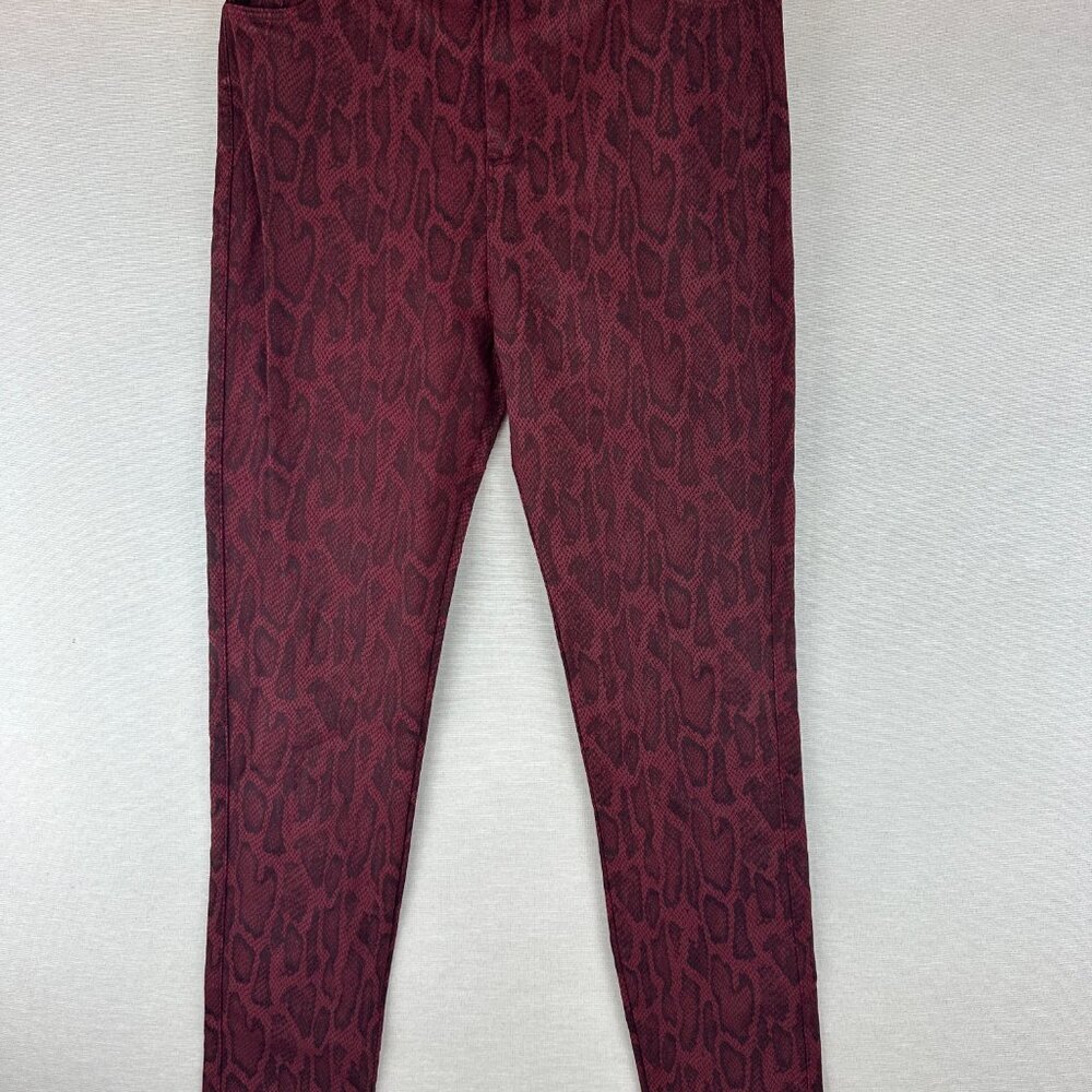 APPELLOTH WOMEN'S SNAKE PRINT PANTS IN MAROON COLOR FRONT, REAR POCKETS  SIZE XL